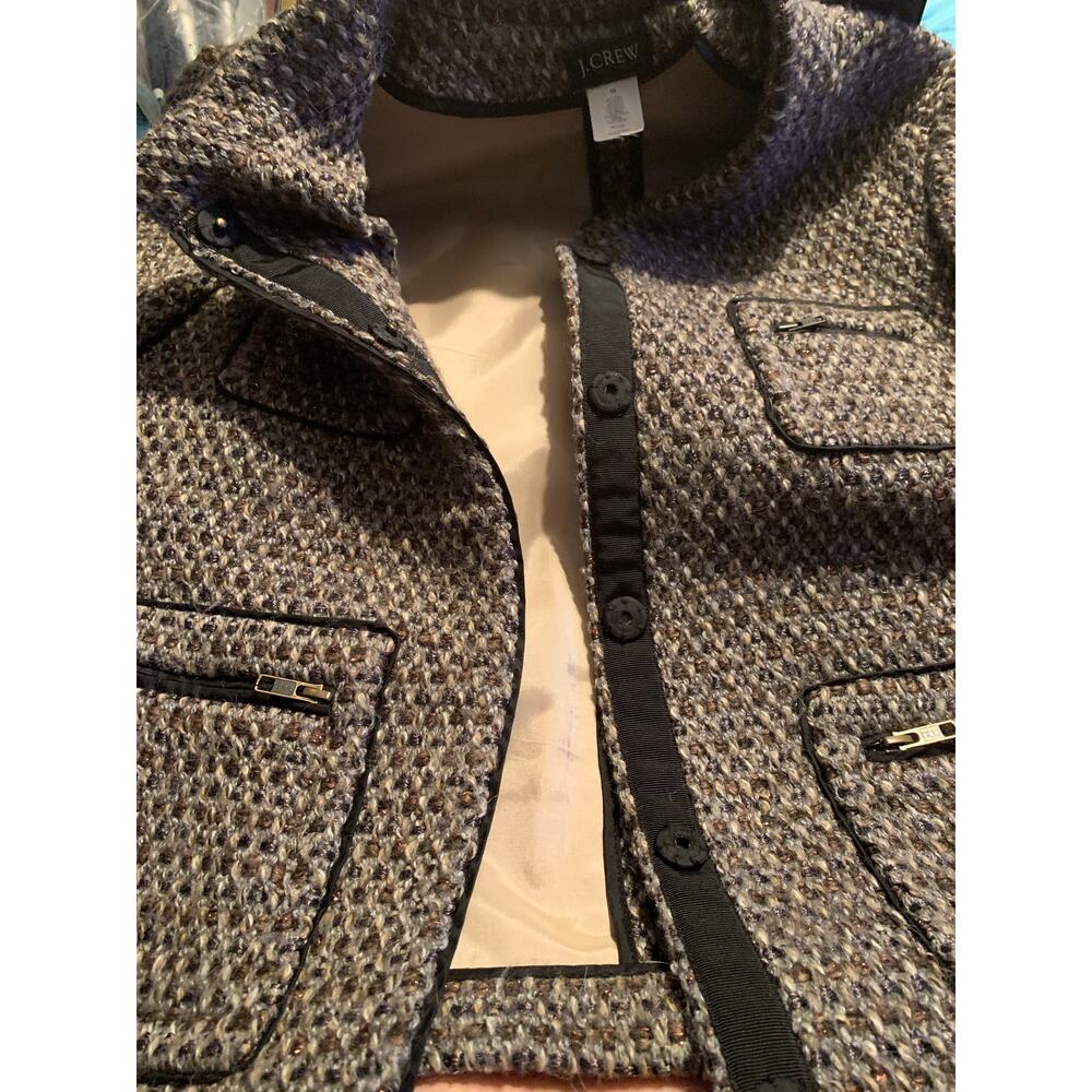 J.Crew Wool Blend Tweed Jacket | Size 10 | Brown Black Metallic | 4-Pocket Zip - Picture 7 of 8